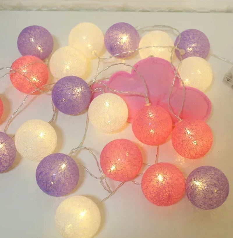 Cotton Ball String Fairy Night Lights LED Bulb Bedroom Christmas Halloween Outdoor Holiday Party Baby Bed Lights Decoration