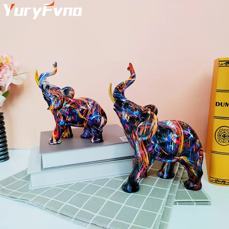 Nordic Painting Graffiti Elephant Sculpture Figurine Art Elephant Statue Creative Resin Crafts Home Decoration