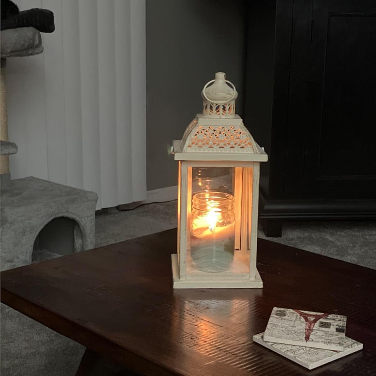 14.4" Lanterns Decorations Indoor, Hanging Candle Lantern Outdoor, Vintage Large Lantern Decor with Clear Glass, Metal Candle Holder for Home, Table, Patio, Rustic Farmhouse Wedding, Christmas