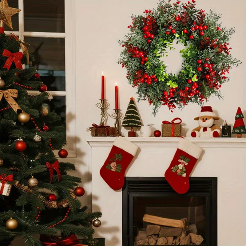 40X40Cm Christmas Wreath Fashion Winter Berry Wreath Front Door Christmas Wreath Red Berry Xmas Decoration for Window Wall Decor