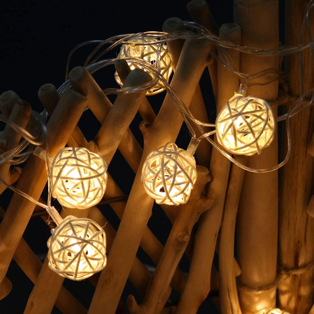 40 LED Rattan Ball String Lights, 20Ft Battery Powered Fairy String Lights Decorative for Home Garden Bedroom Party Wedding Christmas