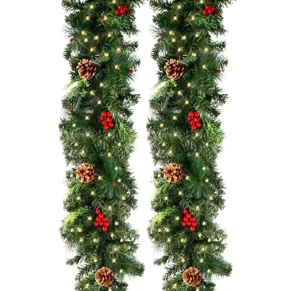 Christmas LED Rattan Wreath Decorative, Christmas Garland Artificial Xmas Tree Rattan Banner Decoration Wreath for Navidad Decor