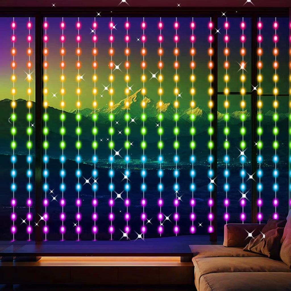 Smart LED Curtain Lights, 3Mx3M 300Leds USB String Lights with Bluetooth App Timer ,Music Sync Christmas Curtain String Outdoor