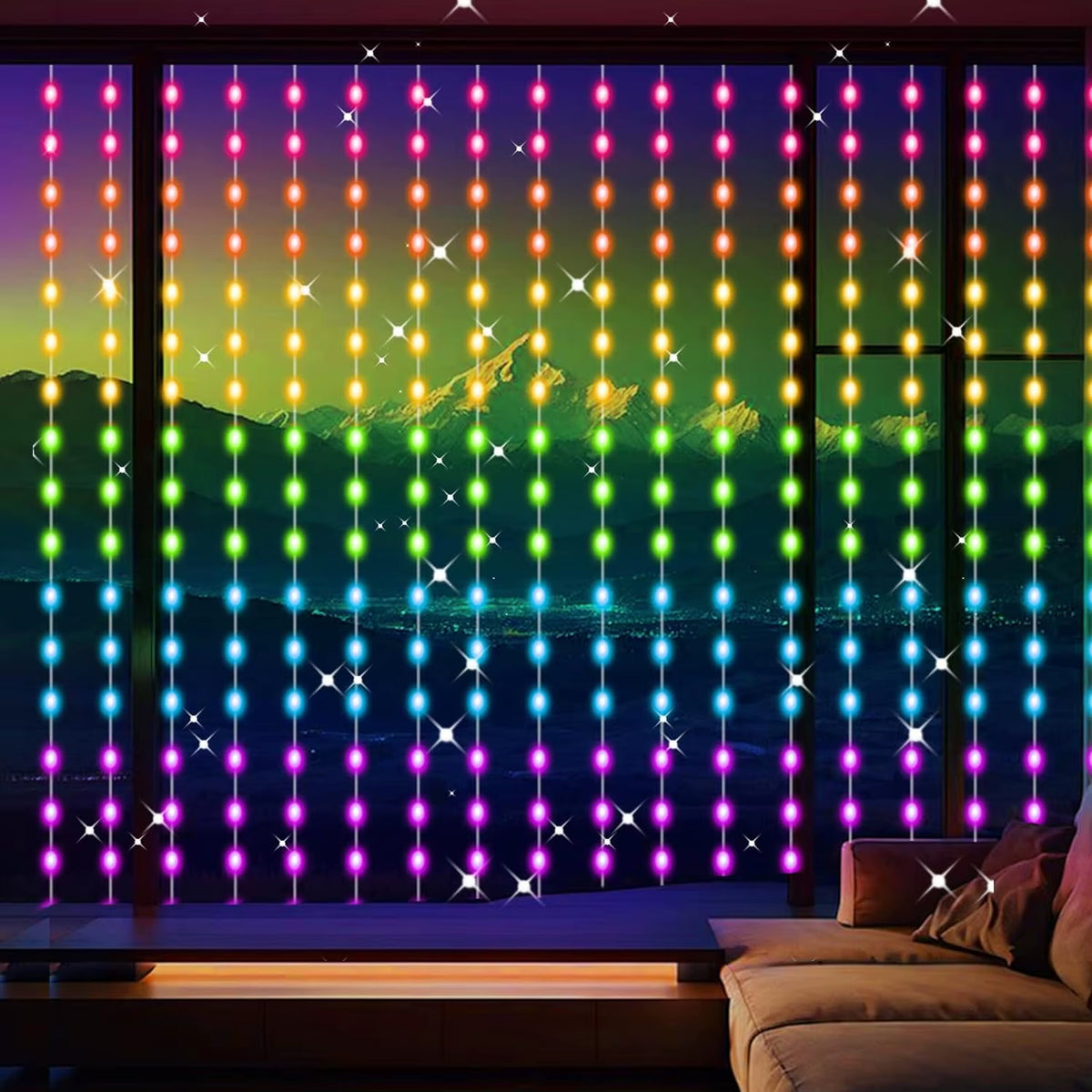 Smart LED Curtain Lights, 3Mx3M 300Leds USB String Lights with Bluetooth App Timer ,Music Sync Christmas Curtain String Outdoor