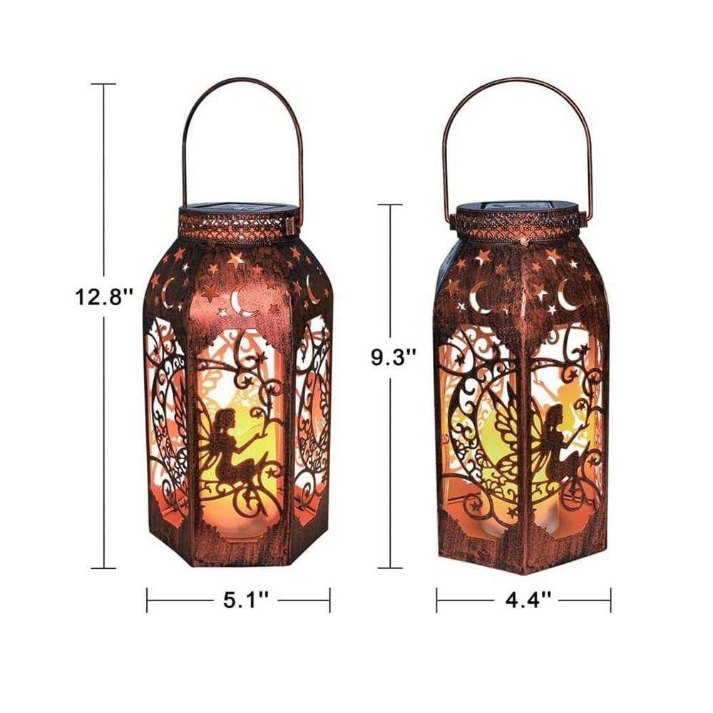LED Metal Bronze Moon Fairy Lantern Garden Stake, Waterproof Flickering Flameless Candle Mission Lights (2-Pack)