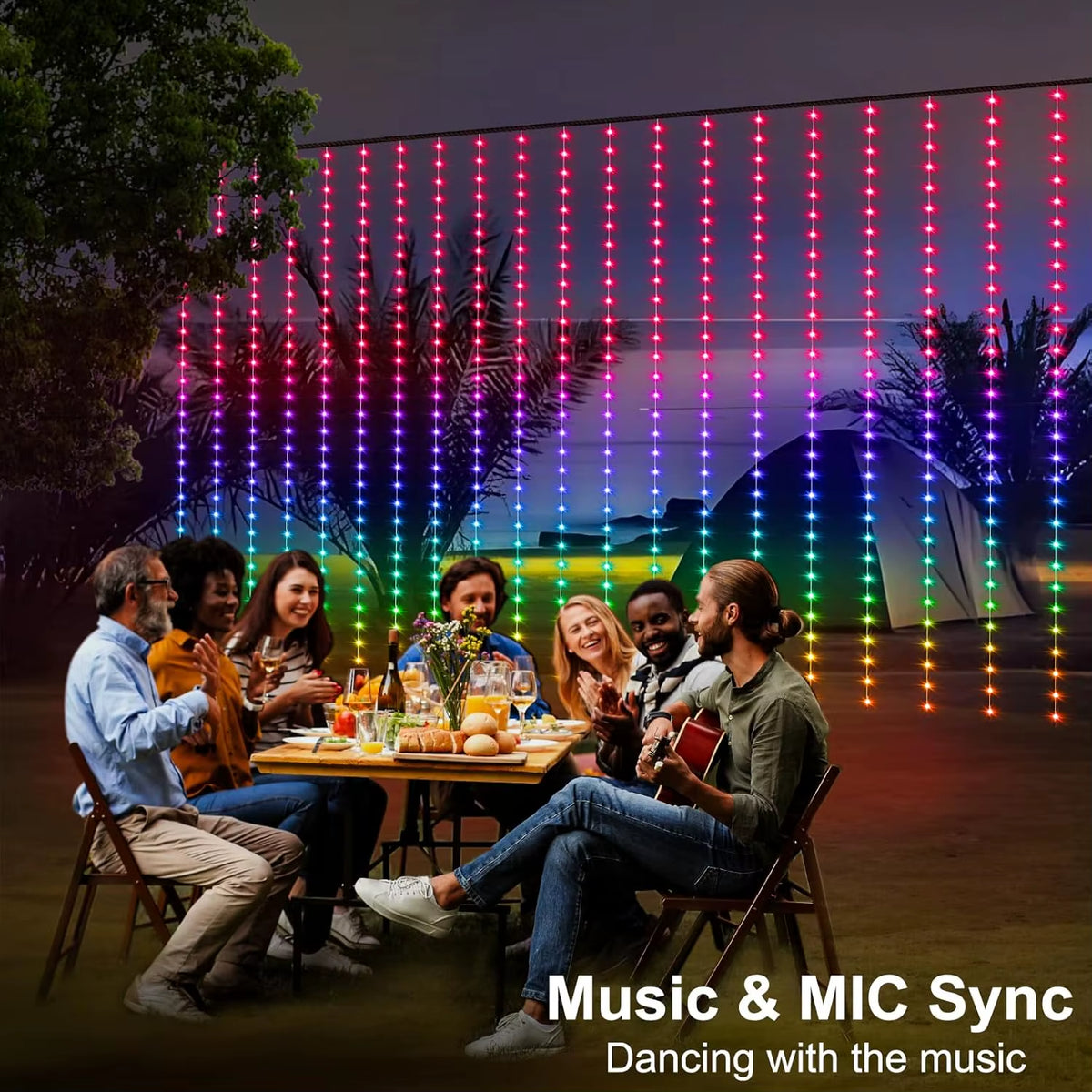 Smart LED Curtain Lights, 3Mx3M 300Leds USB String Lights with Bluetooth App Timer ,Music Sync Christmas Curtain String Outdoor