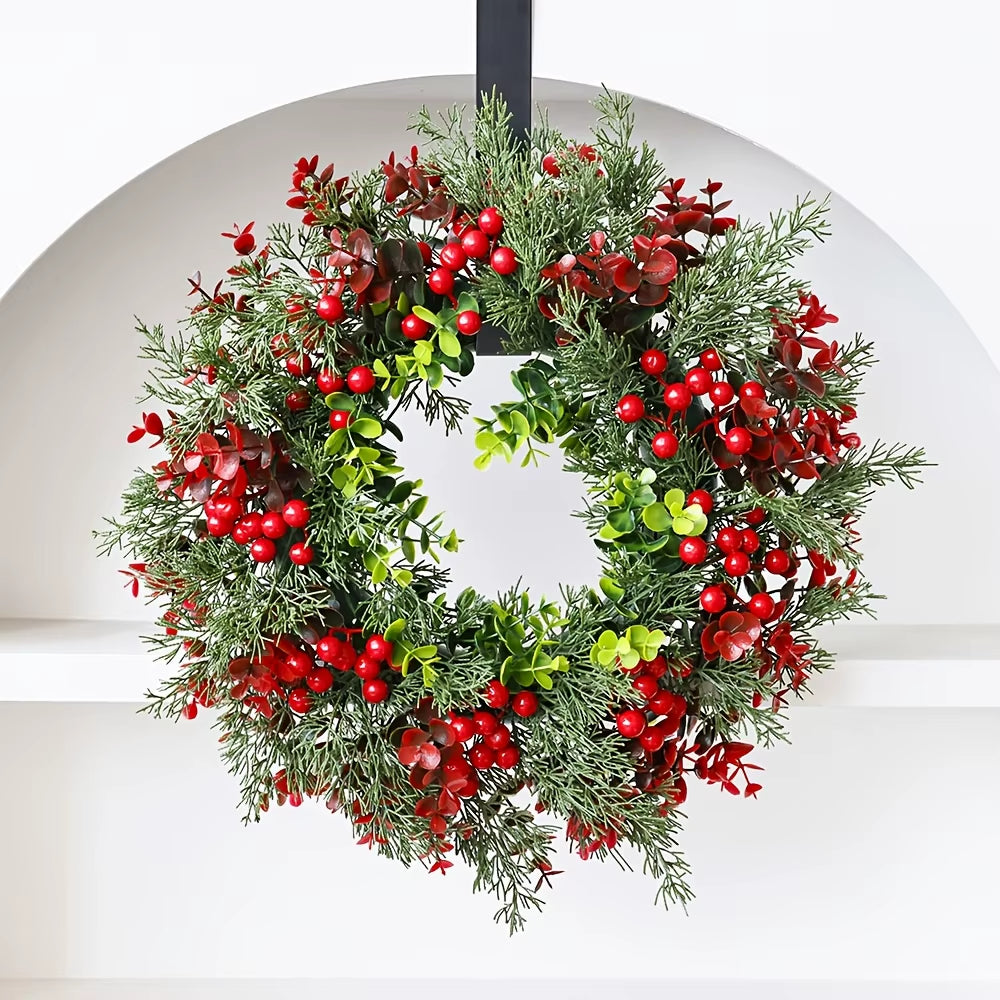 40X40Cm Christmas Wreath Fashion Winter Berry Wreath Front Door Christmas Wreath Red Berry Xmas Decoration for Window Wall Decor