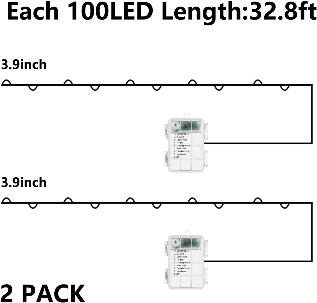 Christmas Lights Red White Green, 2 Pack Total 200LED Copper String Lights Battery Operated Remote Control Fairy Lights for Xmas Tree, Party, Home, Indoor Outdoor Decor