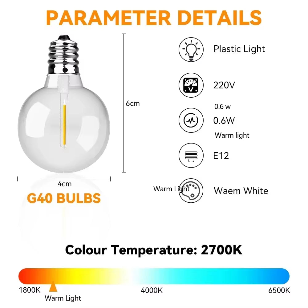 30M 15M Fairy String Light G40 LED Ball Festoon Lights Connectable Wedding Light String Decoration for Backyard Garden Party