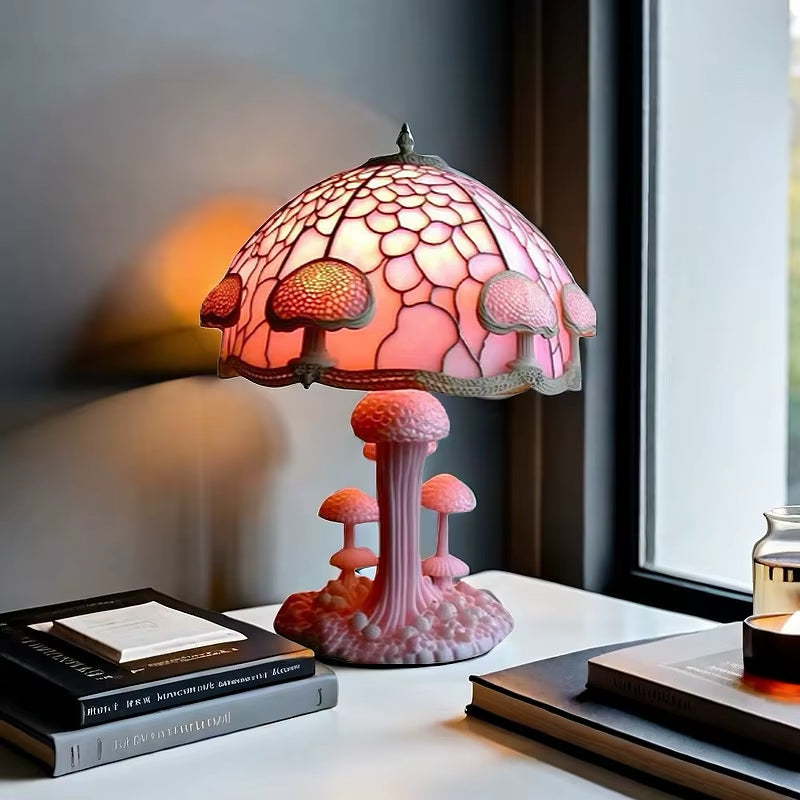 Flower Mushroom Night Light Resin Carved Atmosphere Lamp Led Table Lamp Bedroom Living Room Home Decoration Gift