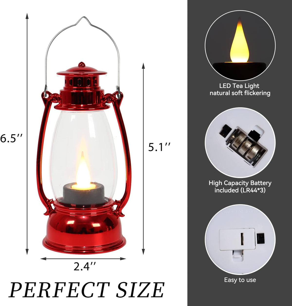 (6 Pcs-5.1In) Mini Red Lanterns for Christmas Decor, Lightweight Portable Small LED Lanterns Decorative Indoor & Outdoor Hanging Ornaments for Weddings Party Halloween Classroom Decorations