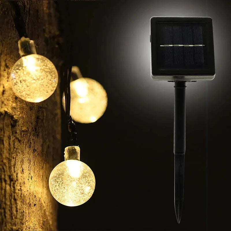 Solar LED Crystal Ball String Light 10M Waterproof Fairy Lights Christmas Wedding Garland Garden Lawn Tree Outdoor Decoration