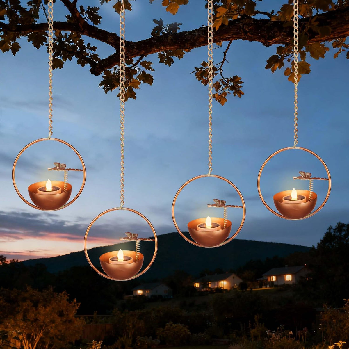 Dragonfly Solar Hanging Chandelier Lanterns, Flickering Flame