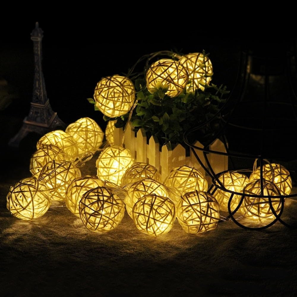 40 LED Rattan Ball String Lights, 20Ft Battery Powered Fairy String Lights Decorative for Home Garden Bedroom Party Wedding Christmas