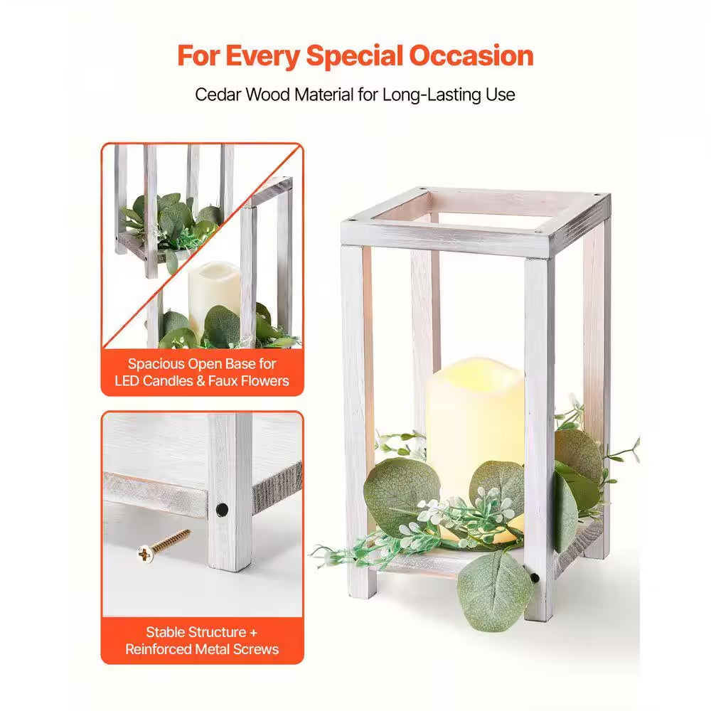 White Wooden Wedding Lantern Centerpiece, Includes 12-Wooden Lantern Candle Holder 12-Flameless LED Candle, 12Set/36Pcs