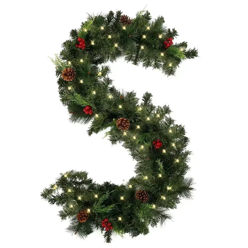 Christmas LED Rattan Wreath Decorative, Christmas Garland Artificial Xmas Tree Rattan Banner Decoration Wreath for Navidad Decor