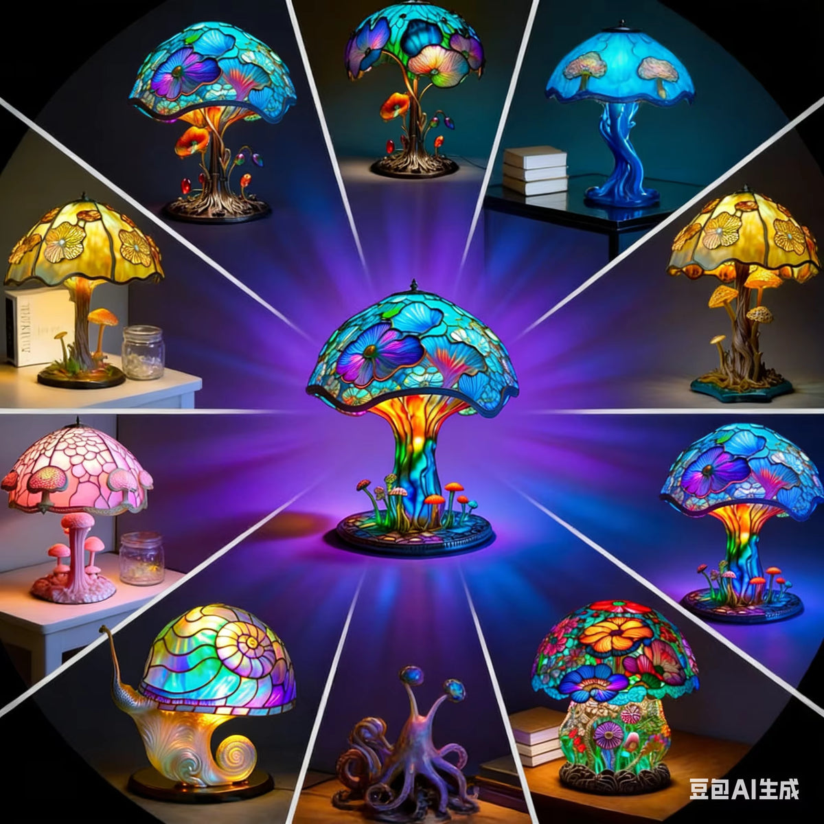 Flower Mushroom Night Light Resin Carved Atmosphere Lamp Led Table Lamp Bedroom Living Room Home Decoration Gift
