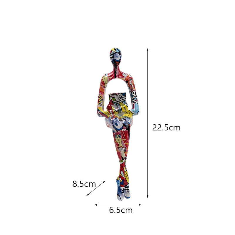 Abstract Thinker Figurine Set of 3, Colorful Modern Resin Sculpture for Bookshelf Decor & Office Desk, Unique Home Art Statue