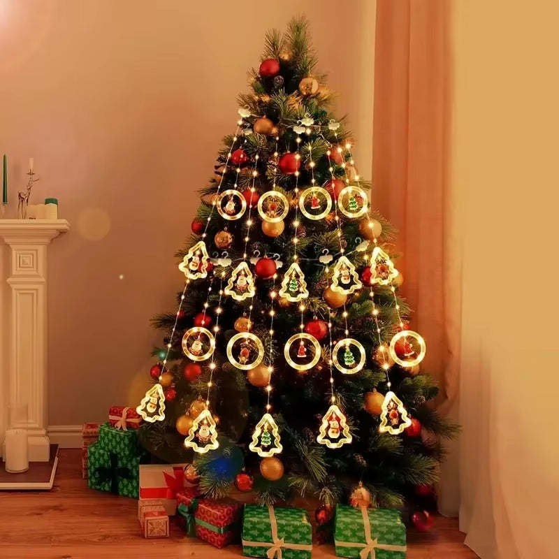 2026 Christmas Tree LED Curtain Lights for Window Decoration Party Background String Lights Holiday Home Decor Supplies