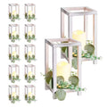 White Wooden Wedding Lantern Centerpiece, Includes 12-Wooden Lantern Candle Holder 12-Flameless LED Candle, 12Set/36Pcs