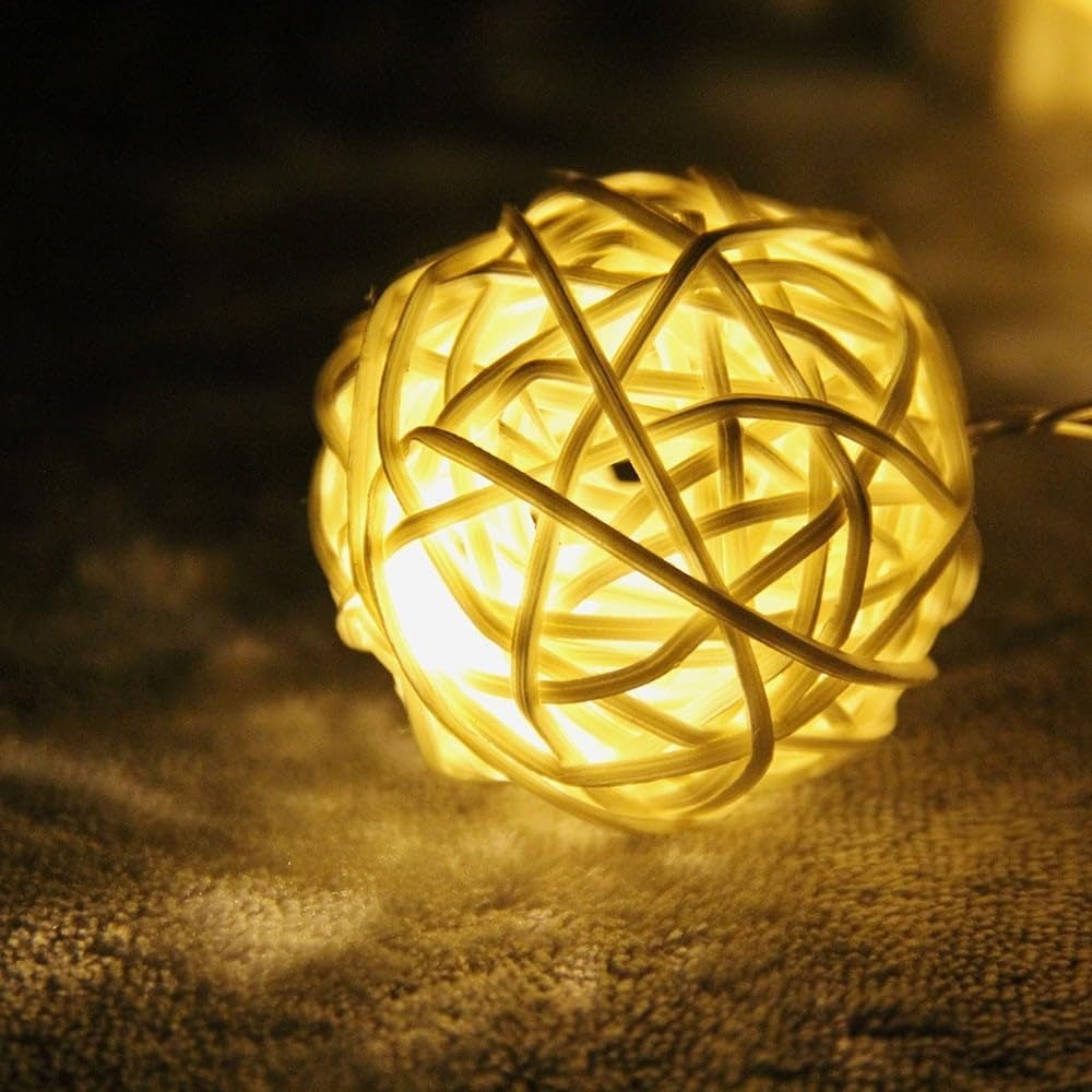 40 LED Rattan Ball String Lights, 20Ft Battery Powered Fairy String Lights Decorative for Home Garden Bedroom Party Wedding Christmas