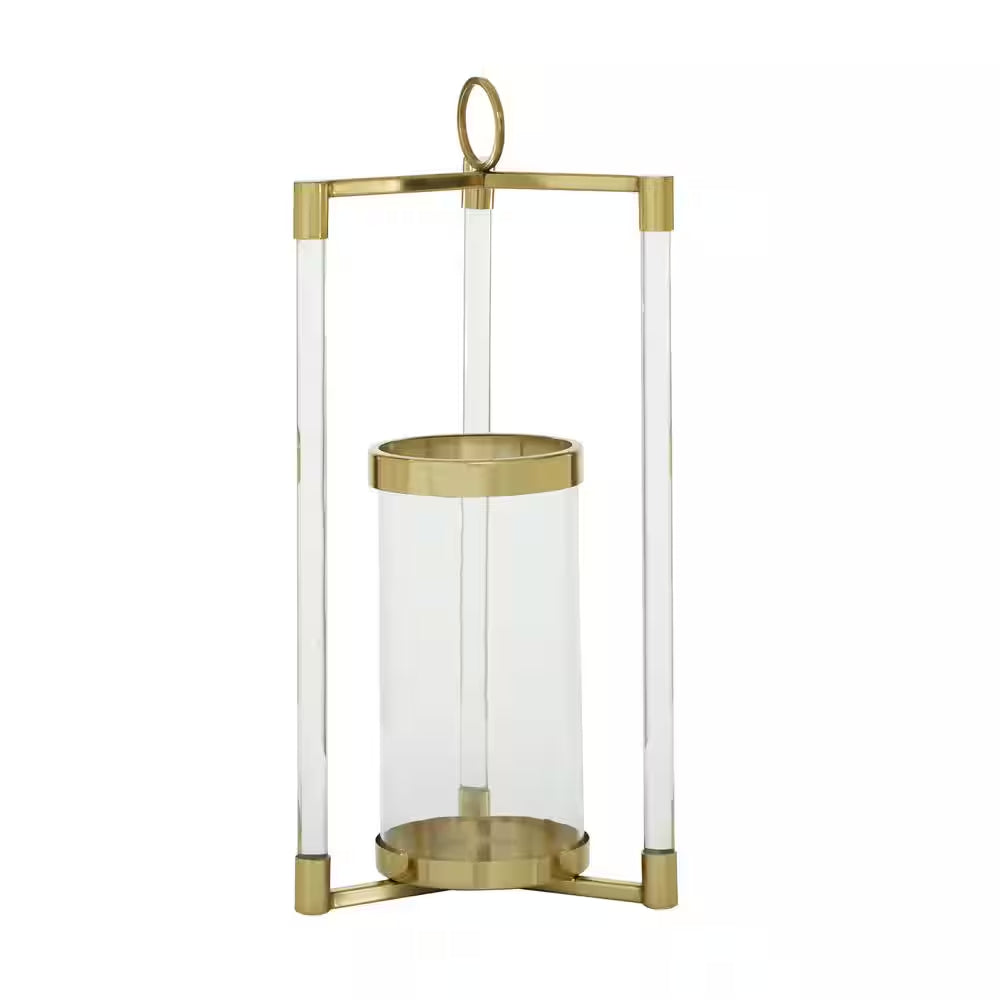23 In. H Gold Stainless Steel Decorative Candle Lantern with Acrylic Accents