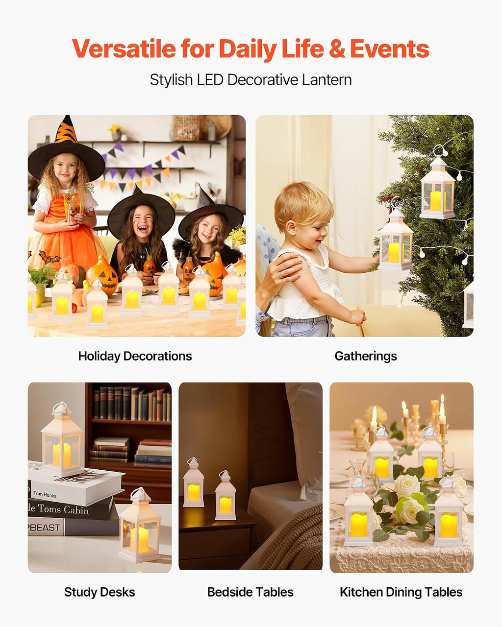 12 Pcs Decorative Candle Lantern, LED Electric Flameless Candle, Plastic LED Holder with Glass, Wall Hanging Indoor Porch Lanterns for Wedding Table Party Farmhouse Indoor Decor, White