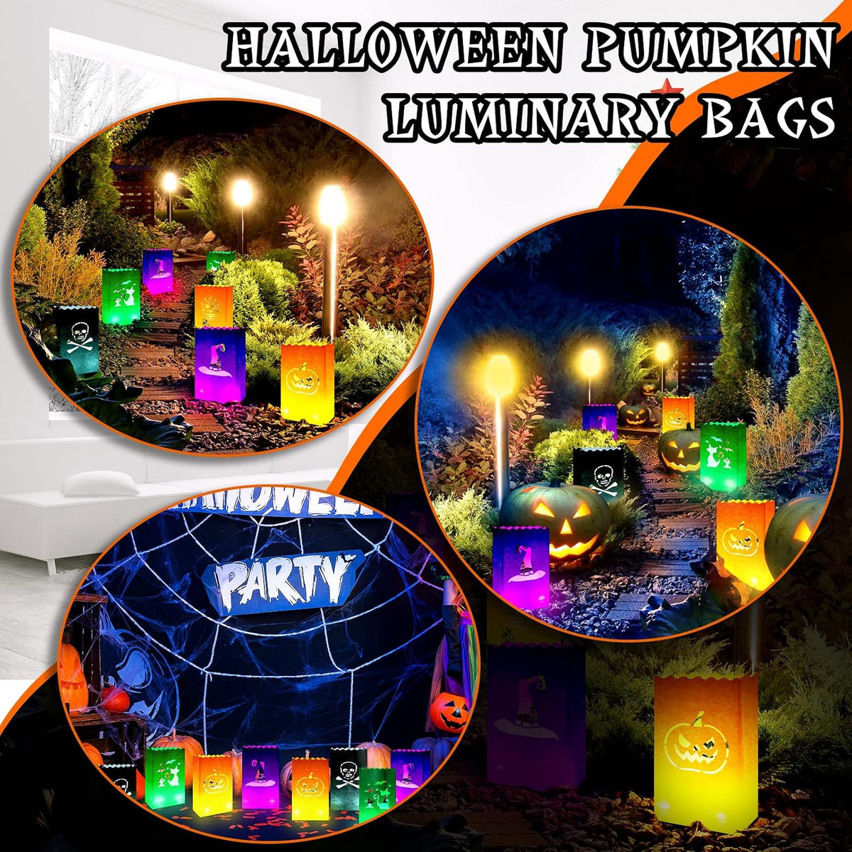 48 Pcs Halloween Luminary Bags with LED Light Candles Set, Novel