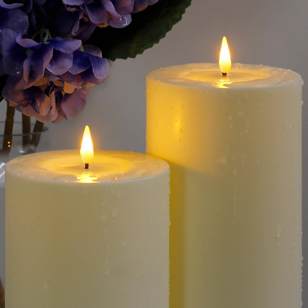 4" X12" Flameless Flickering Waterproof Candle with Remote, LED Battery Operated Timer Plastic Ivory Pack of 1 Pillar Candle for Outdoor Use (Long Lasting 420+ Hrs)