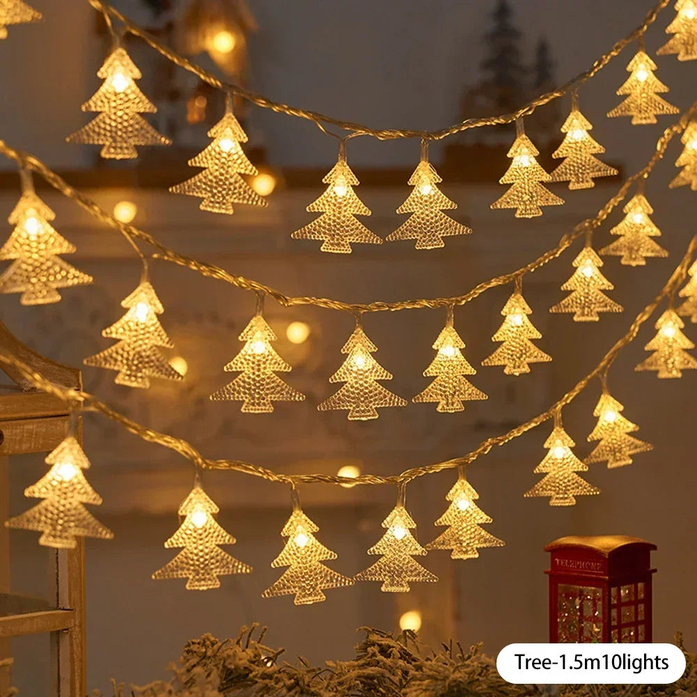 1.5/3M Christmas Tree Snowflake Elk LED String Lights Christmas Decoration Light Garland Home Xmas Tree Decor Fairy Light String