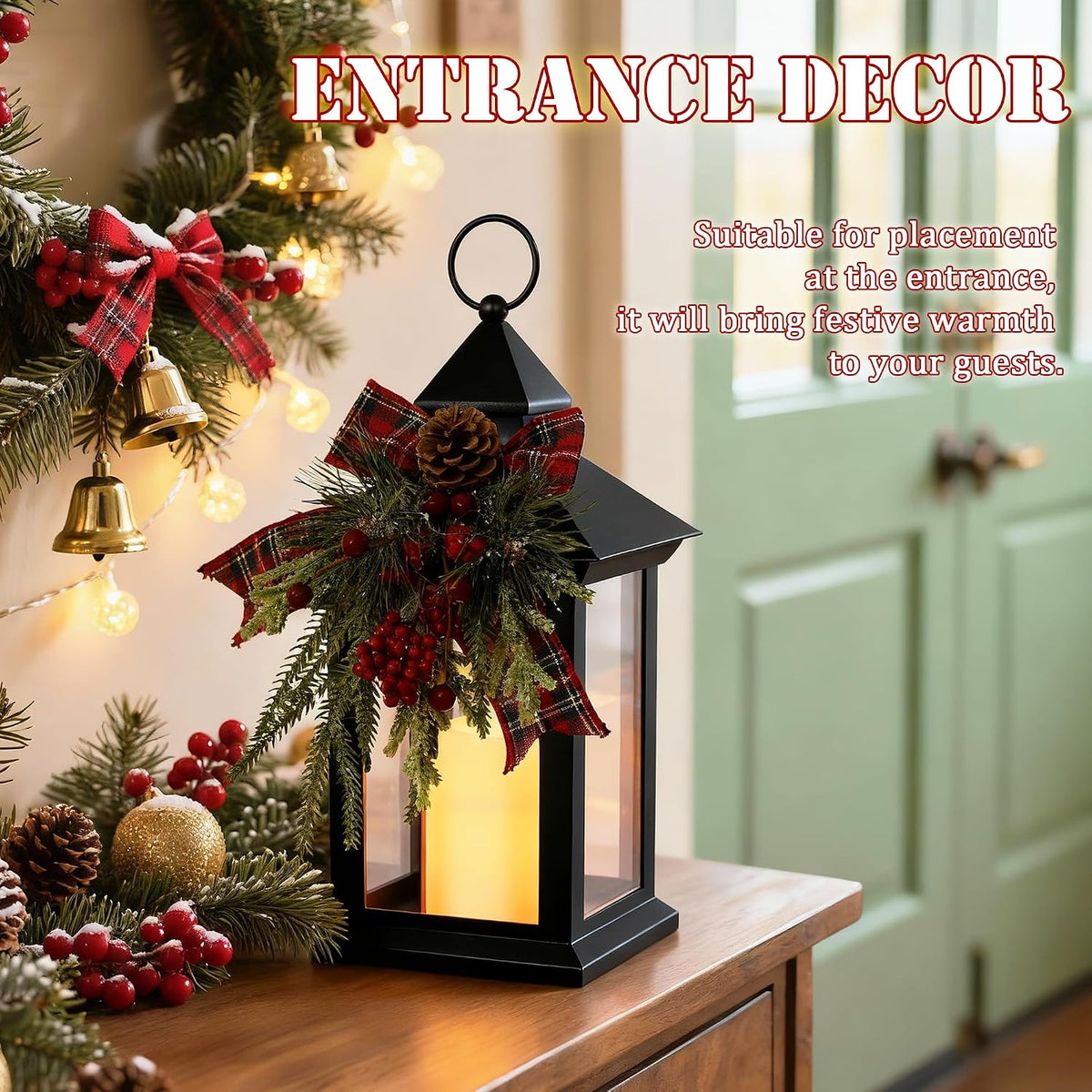 Christmas Decorative Candle Lanterns, 1 Packs 14" Xmas Porch Decor