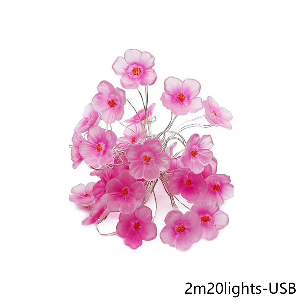 Pink Cherry Blossom String Lights Christmas Holiday Decoration Led Light Garland Sakura Hanging Light String