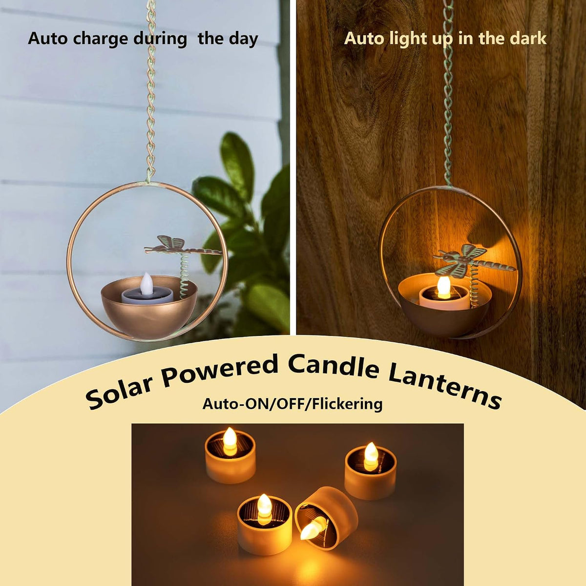 Dragonfly Solar Hanging Chandelier Lanterns, Flickering Flame