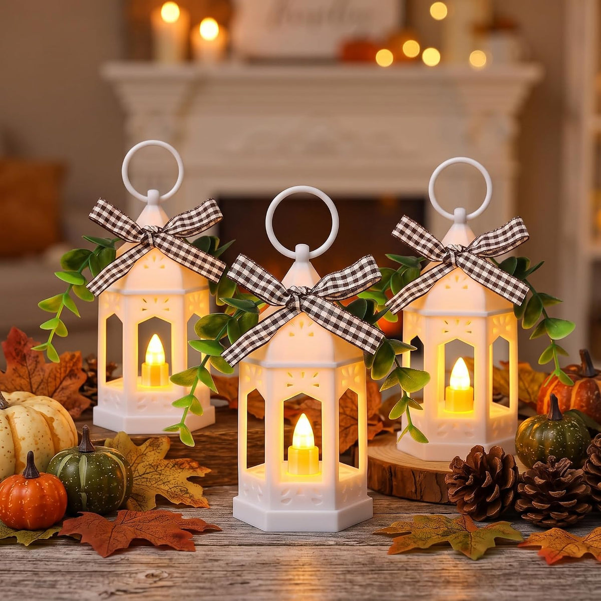 3 Pcs Farmhouse Mini Lanterns for Centerpieces Tiered Tray Decor, White