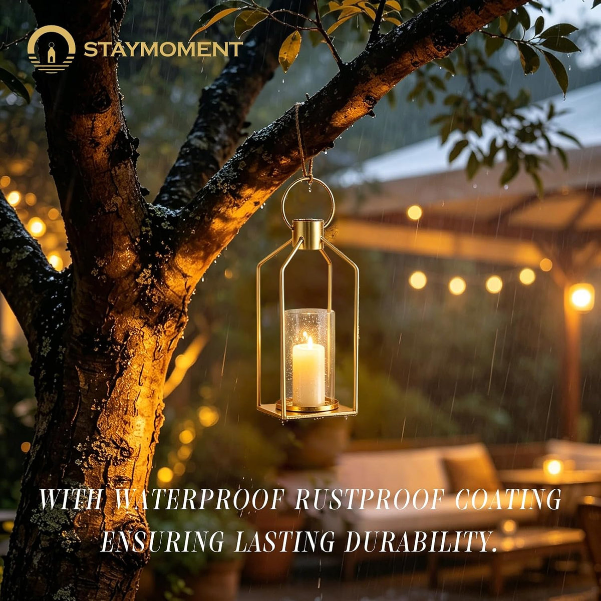 Gold Lanterns with Hurricane Glass, Set of 2 for Centerpieces
