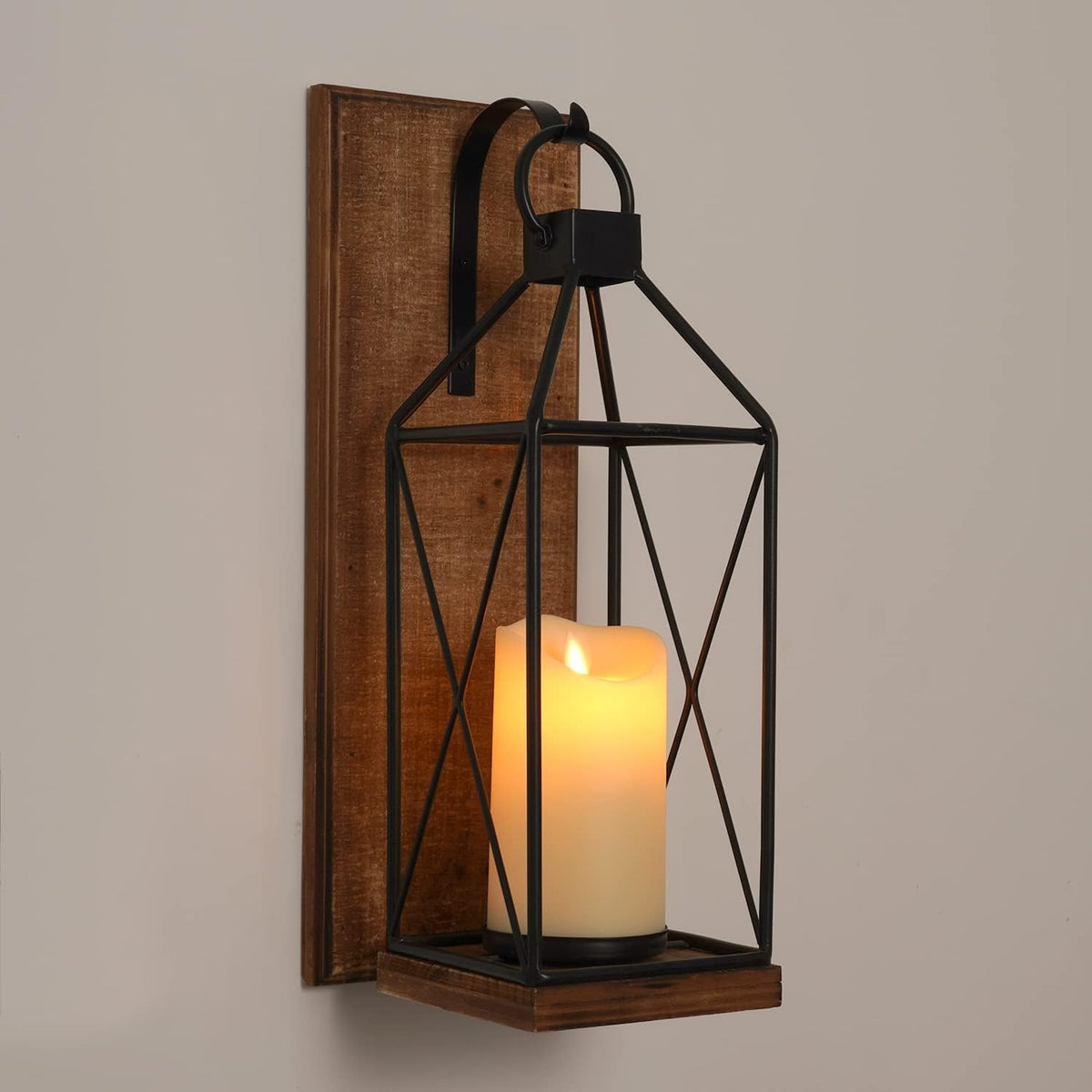 Wall Candle Sconces Set of 1, Rustic Wood Holders with Glass Decor