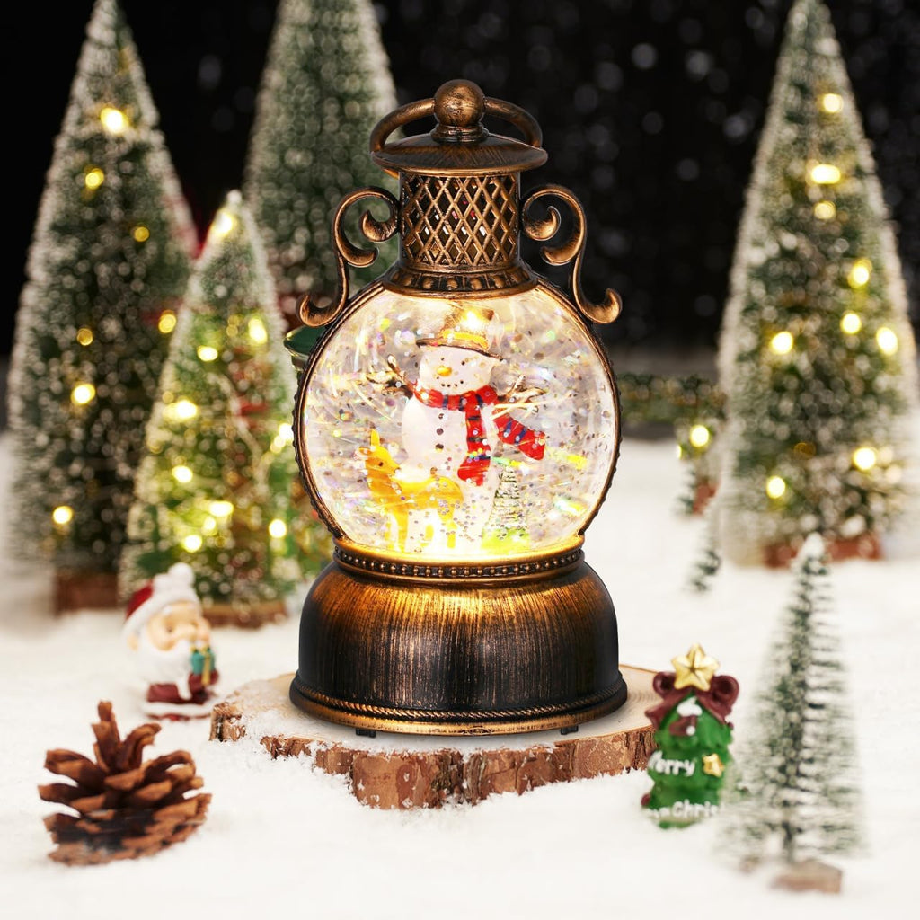Christmas Snow Globe LED Candles Battery Operated Lighted Flameless Lantern Swirling Water Glittering Spinning Candle Home Decor for Thanksgiving Christmas Decoration, Snowman