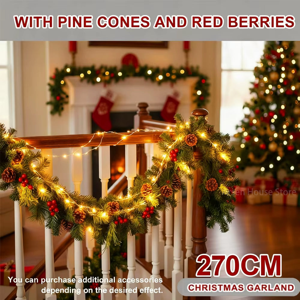 Christmas LED Rattan Wreath Decorative, Christmas Garland Artificial Xmas Tree Rattan Banner Decoration Wreath for Navidad Decor
