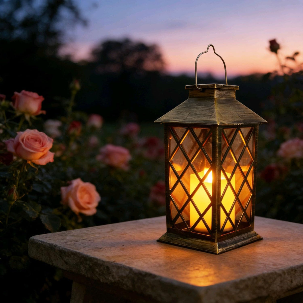 Solar Hanging Garden Lantern, Waterproof LED Flickering Flameless Candle Light (1Pack)