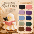 3D Printed Ghost Reading Book Figurine – Cozy Cat, LED Tealight Decor