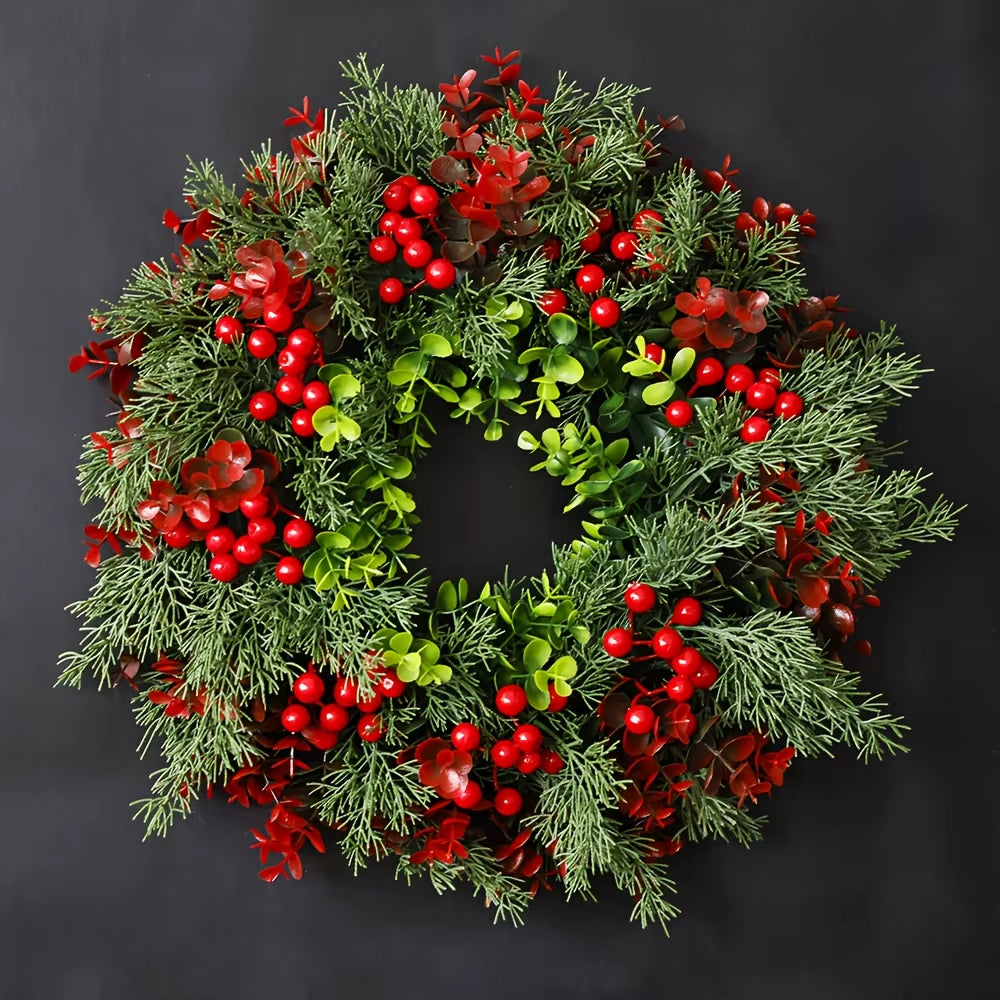 40X40Cm Christmas Wreath Fashion Winter Berry Wreath Front Door Christmas Wreath Red Berry Xmas Decoration for Window Wall Decor