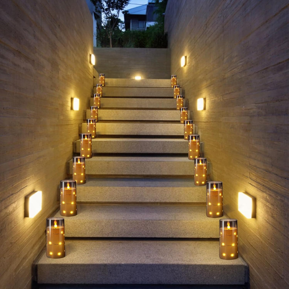Flickering Flameless Candles: Built-In Star String Lights 3D Wick Acrylic Battery Operated LED Pillar Candles with Remote and Timer for Fall Halloween Christmas Home Decoration - 3 Pack Gray