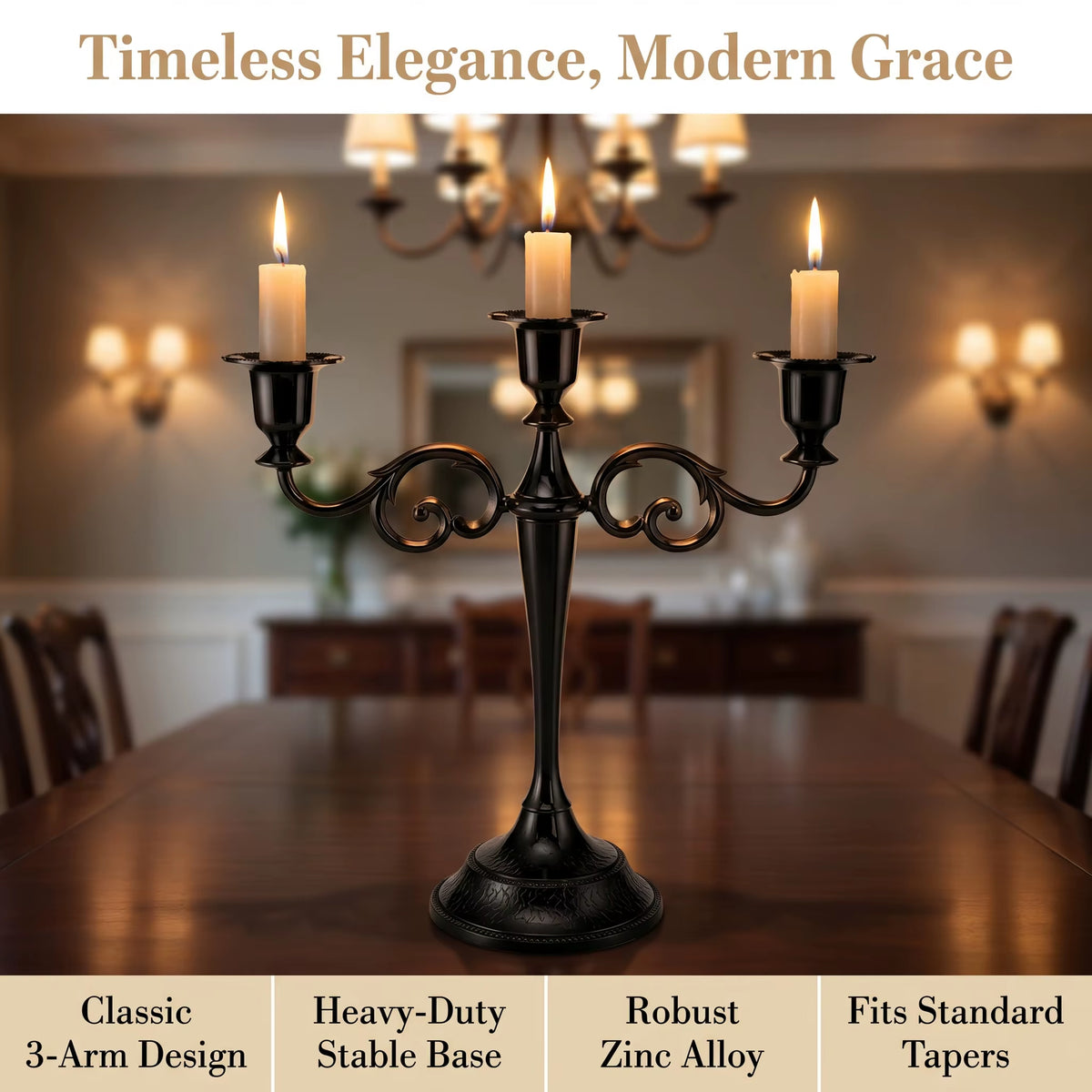 Vintage Scroll 3 Arms Candelabra Metal Taper Candle Stand Elegant Table Ornament for Banquet Holiday Wedding Reception Decor