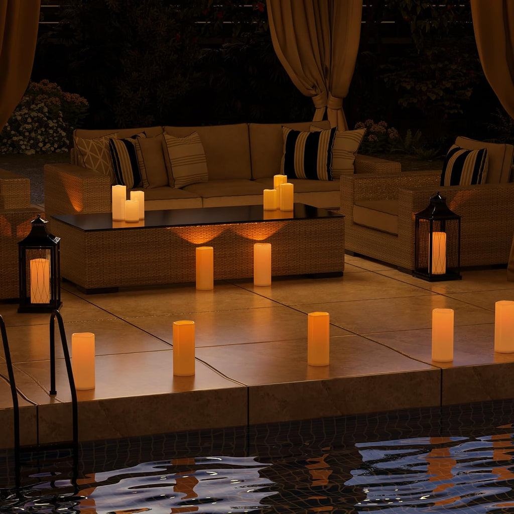6" 8" 10" X 4" Ivory Large Waterproof Outdoor Flameless Candles Battery Operated LED Flickering Pillar Candles with Remote and Timer for Indoor Outdoor Lanterns, Long Lasting, Set of 3