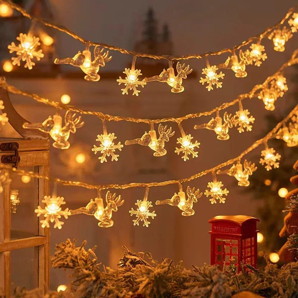 1.5/3M Christmas Tree Snowflake Elk LED String Lights Christmas Decoration Light Garland Home Xmas Tree Decor Fairy Light String