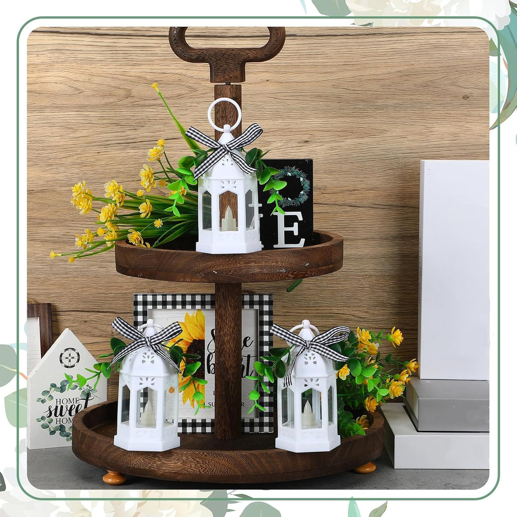 3 Pcs Farmhouse Mini Lanterns for Centerpieces Tiered Tray Decor, White