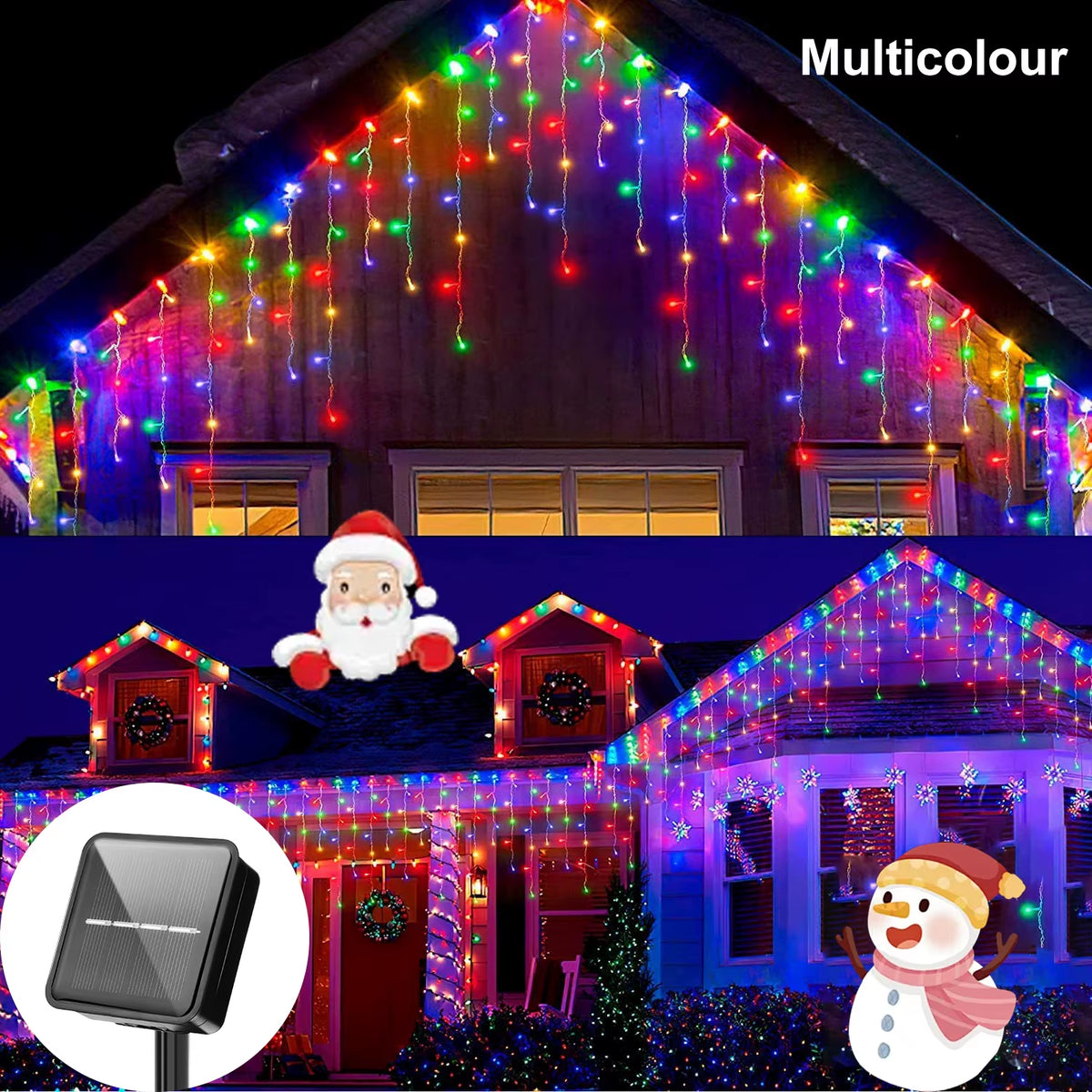 LED Solar Lcicle String Lights Outdoor Curtain Fairy Lights 8 Modes Christmas Landscape Lights Party Garden Decoration Light