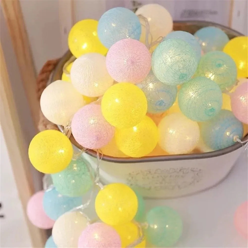 Cotton Ball String Fairy Night Lights LED Bulb Bedroom Christmas Halloween Outdoor Holiday Party Baby Bed Lights Decoration