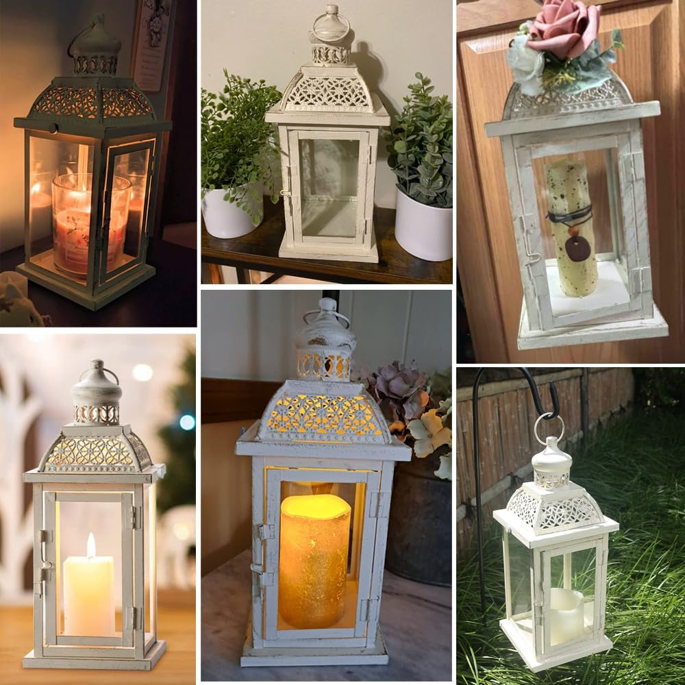 14.4" Lanterns Decorations Indoor, Hanging Candle Lantern Outdoor, Vintage Large Lantern Decor with Clear Glass, Metal Candle Holder for Home, Table, Patio, Rustic Farmhouse Wedding, Christmas