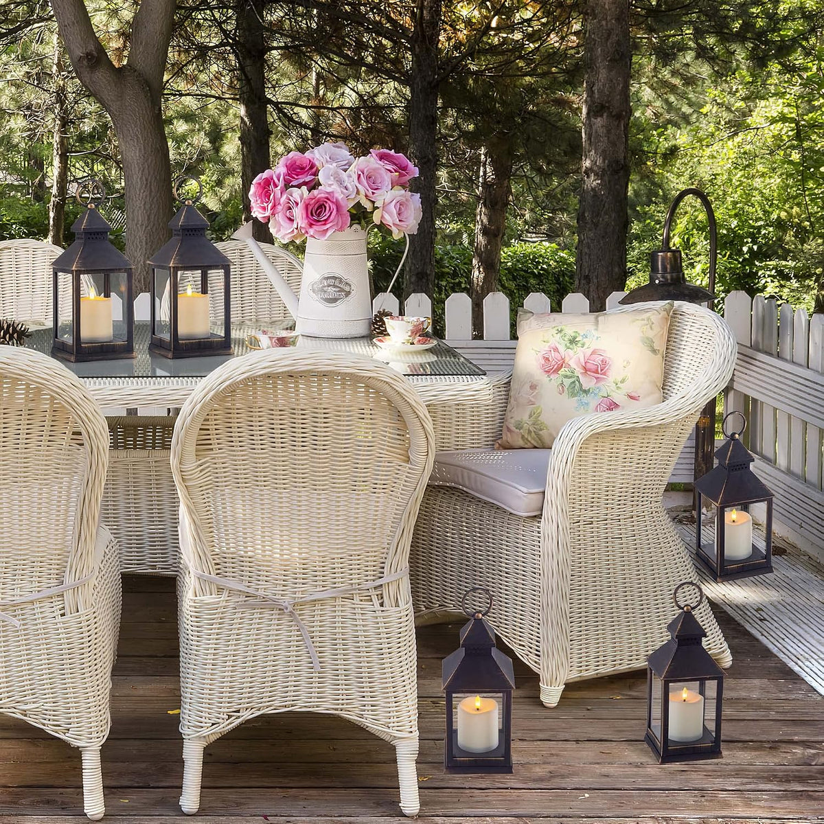 Vintage Golden Brushed Black Lantern Decorative LED Flickering Flameless Candle with Timer, Battery Powered LED Decorative Hanging Lanterns for Indoor Outdoor Garden Yard Home Decor(2 Pack)